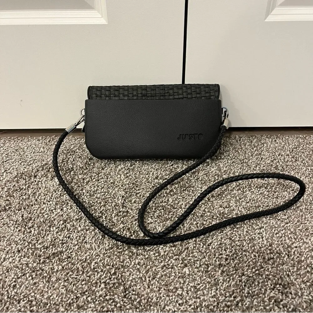 JU’STO Modular Black Woven crossbody flap bag